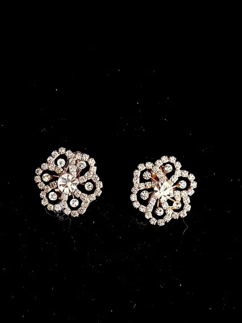 vintage jewelry 璀璨萊茵花卉 夾式耳環