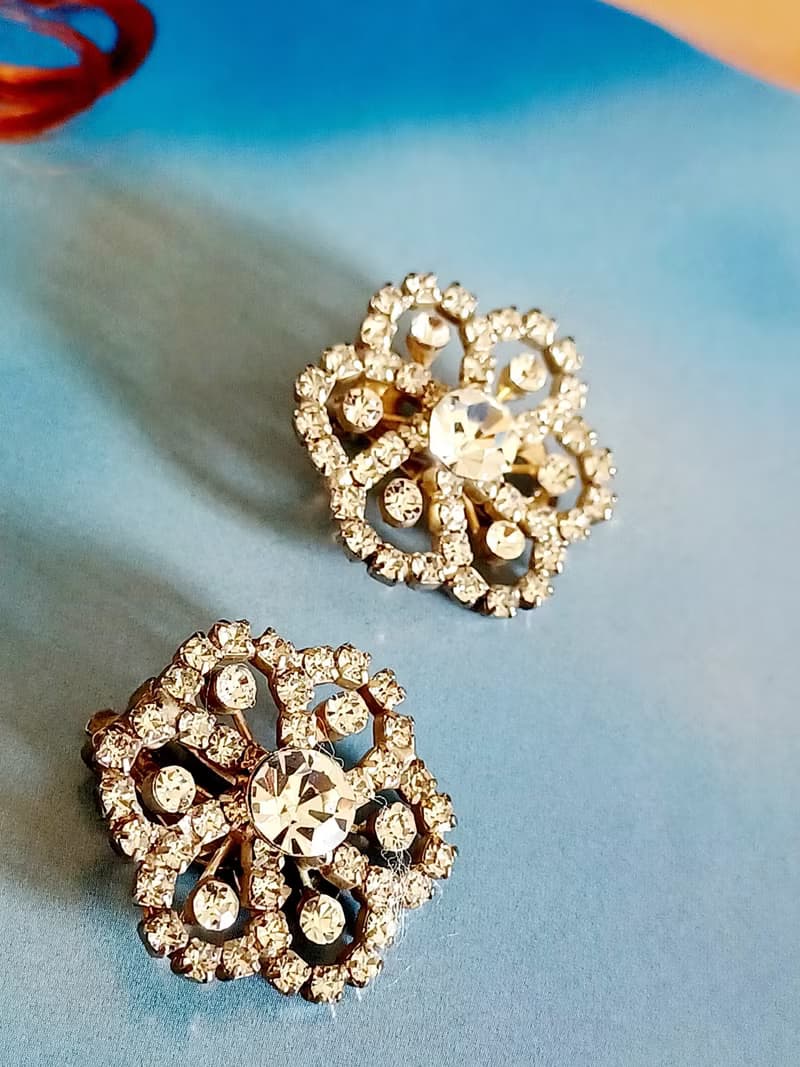 vintage jewelry 璀璨萊茵花卉 夾式耳環