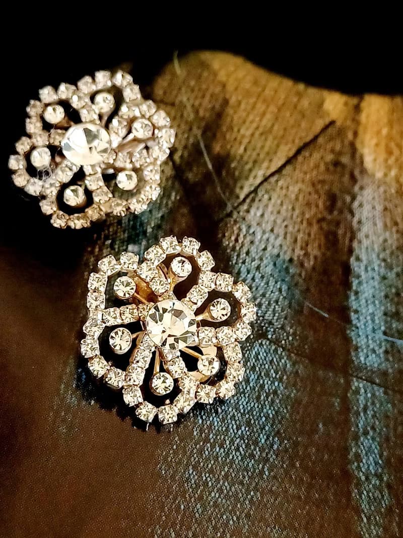 vintage jewelry 璀璨萊茵花卉 夾式耳環