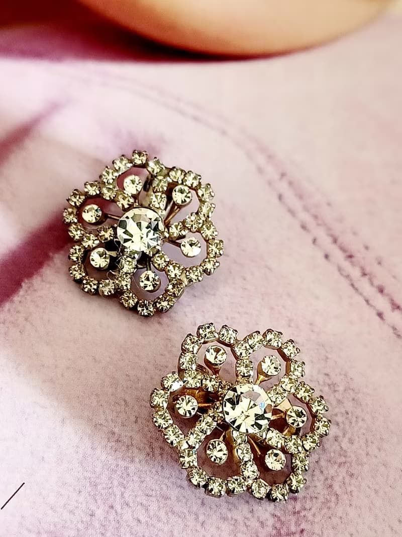 vintage jewelry 璀璨萊茵花卉 夾式耳環