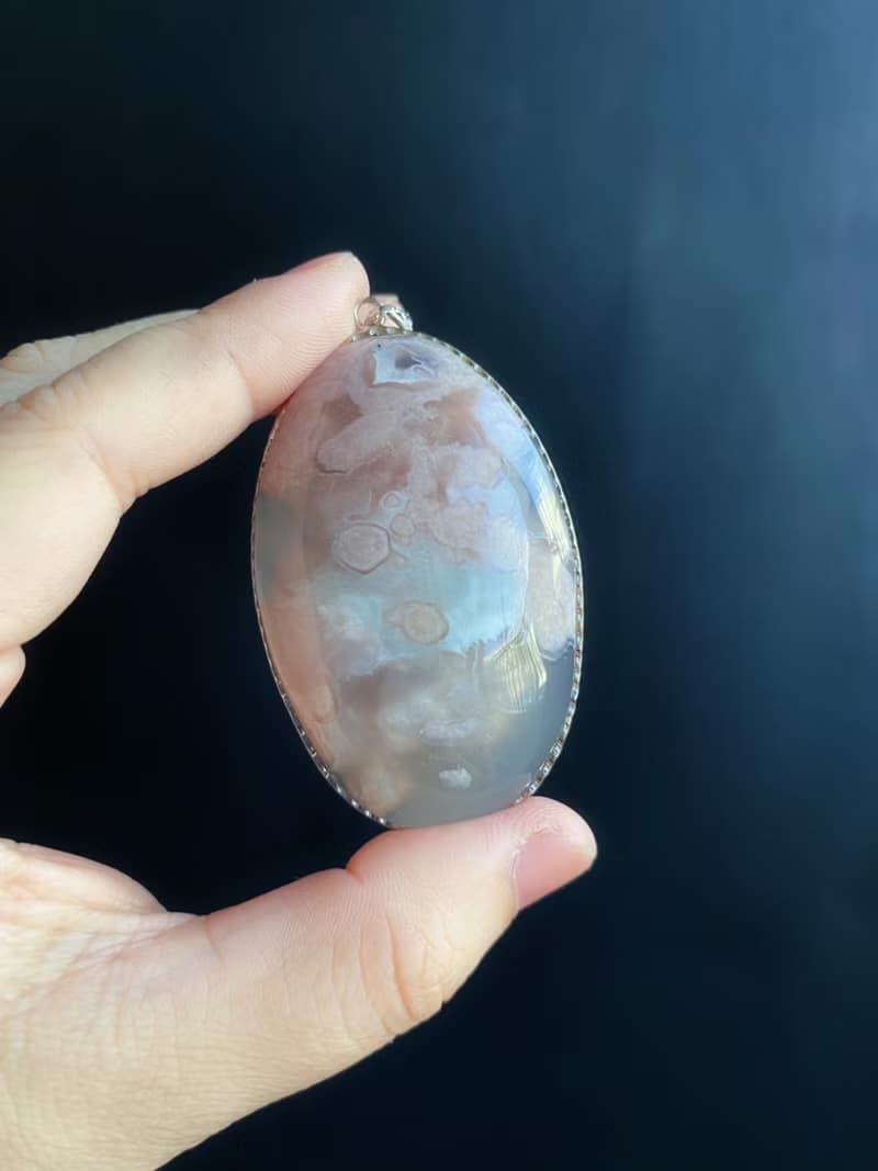 櫻花瑪瑙 淨透 粉花飄搖 水中花 項鍊 S925銀鑲 禮物 生日