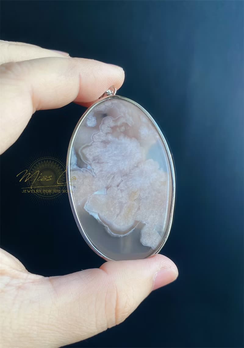 櫻花瑪瑙 淨透 粉花飄搖 水中花 項鍊 S925銀鑲 禮物 生日