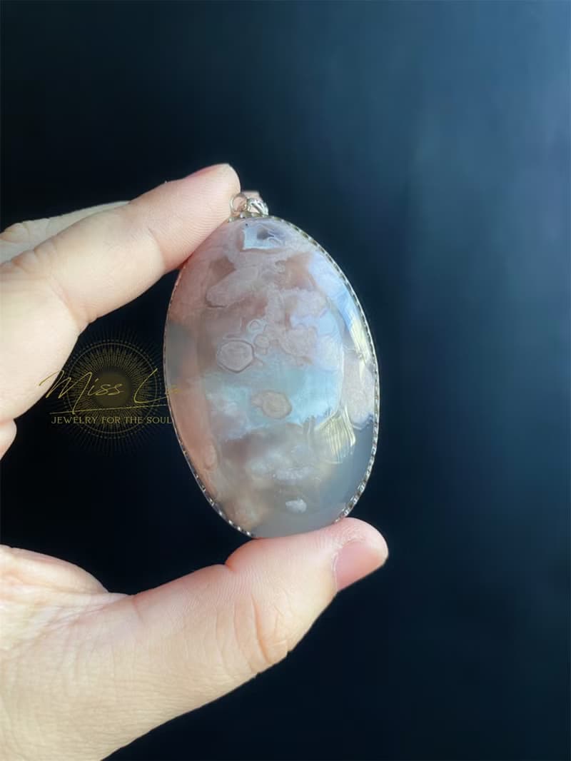 櫻花瑪瑙 淨透 粉花飄搖 水中花 項鍊 S925銀鑲 禮物 生日