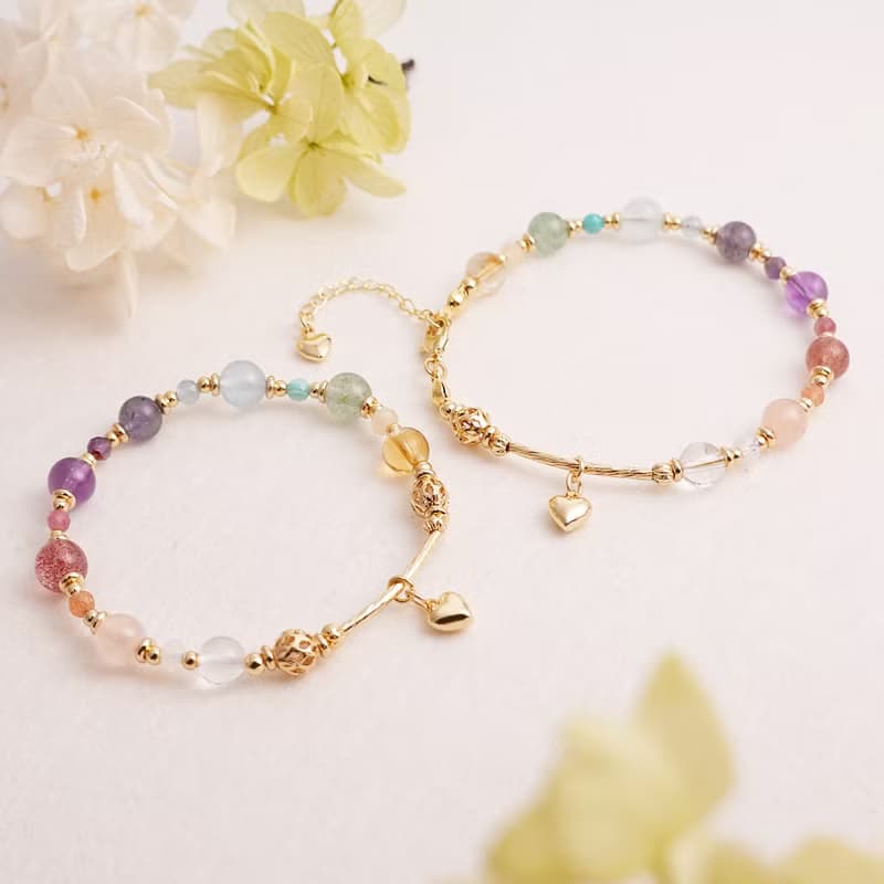 雨後的霓韻│彩虹水晶手鍊 草莓晶 紫水晶 粉晶 黃水晶 菫青石