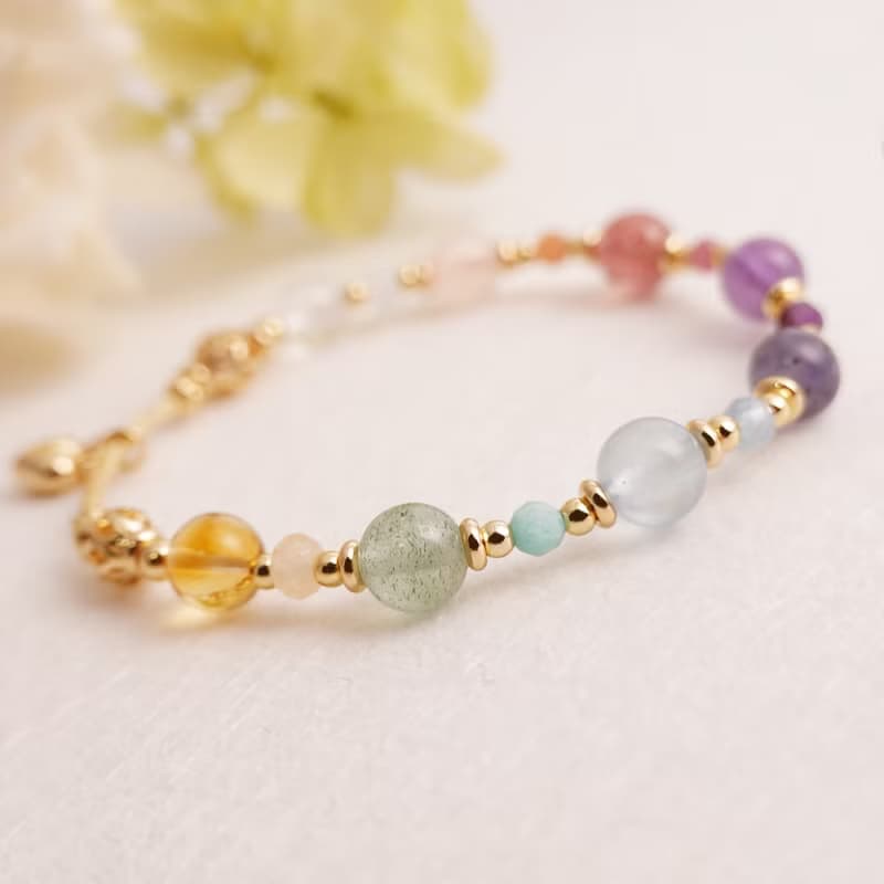 雨後的霓韻│彩虹水晶手鍊 草莓晶 紫水晶 粉晶 黃水晶 菫青石