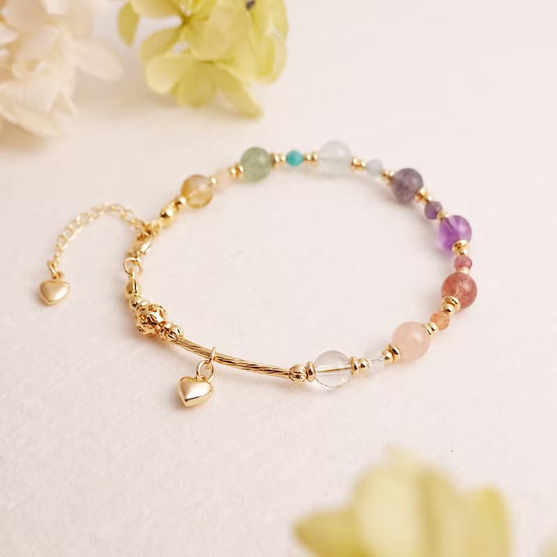 雨後的霓韻│彩虹水晶手鍊 草莓晶 紫水晶 粉晶 黃水晶 菫青石