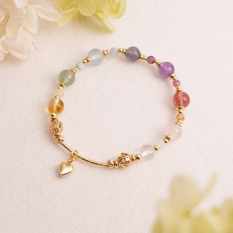 雨後的霓韻│彩虹水晶手鍊 草莓晶 紫水晶 粉晶 黃水晶 菫青石