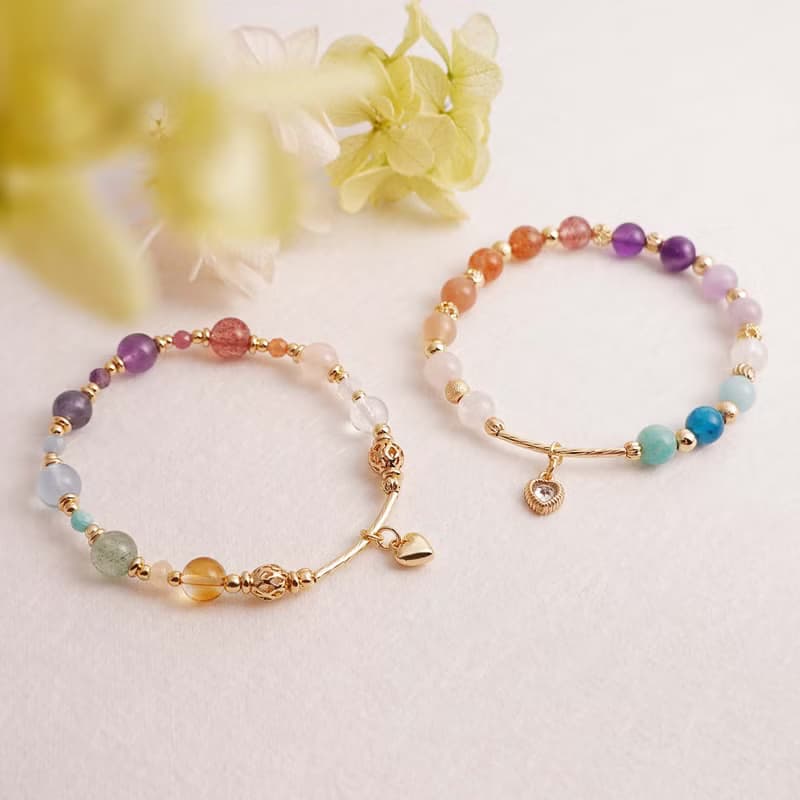 雨後的霓韻│彩虹水晶手鍊 草莓晶 紫水晶 粉晶 黃水晶 菫青石