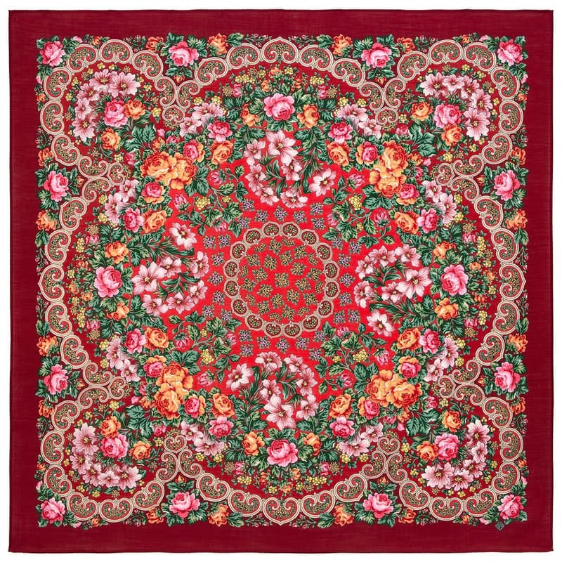 Original Pavlovo Posad Russian Shawl 100% Wool Woolen Scarf 125x125 cm 2037-6 N