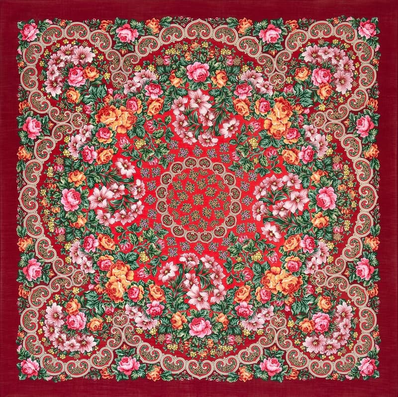 Original Pavlovo Posad Russian Shawl 100% Wool Woolen Scarf 125x125 cm 2037-6 N