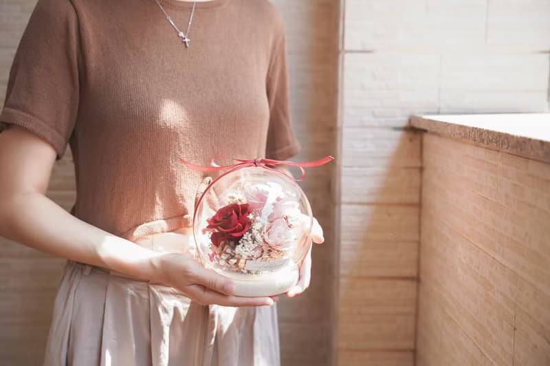 【竒植花物】乾燥永生花玻璃盅15cm 生日/畢業/母親節/情人節禮物