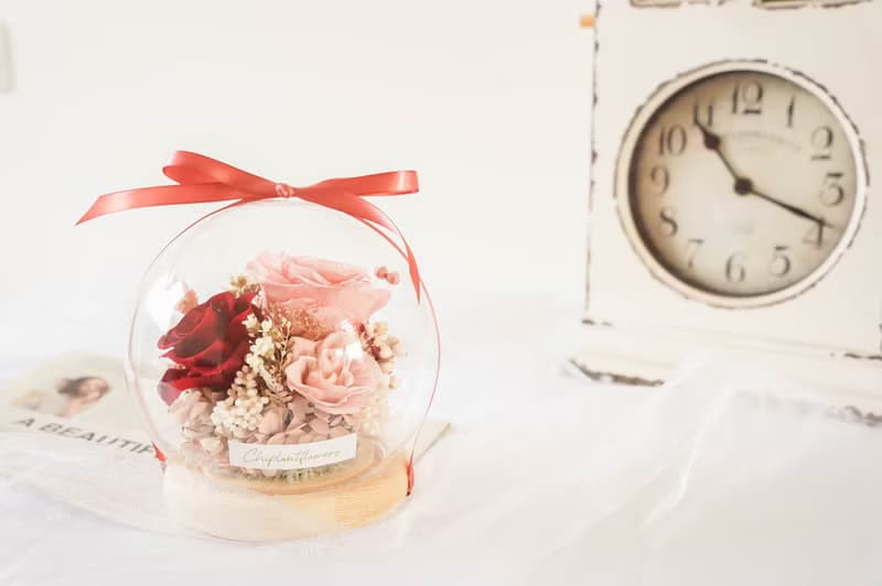 【竒植花物】乾燥永生花玻璃盅15cm 生日/畢業/母親節/情人節禮物