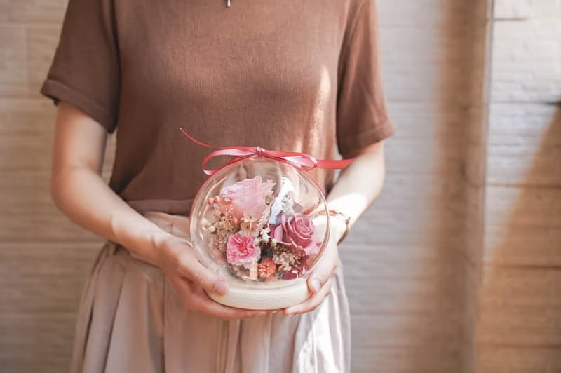 【竒植花物】乾燥永生花玻璃盅15cm 生日/畢業/母親節/情人節禮物