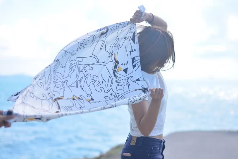 scarf print with calico cat Premium silk satin