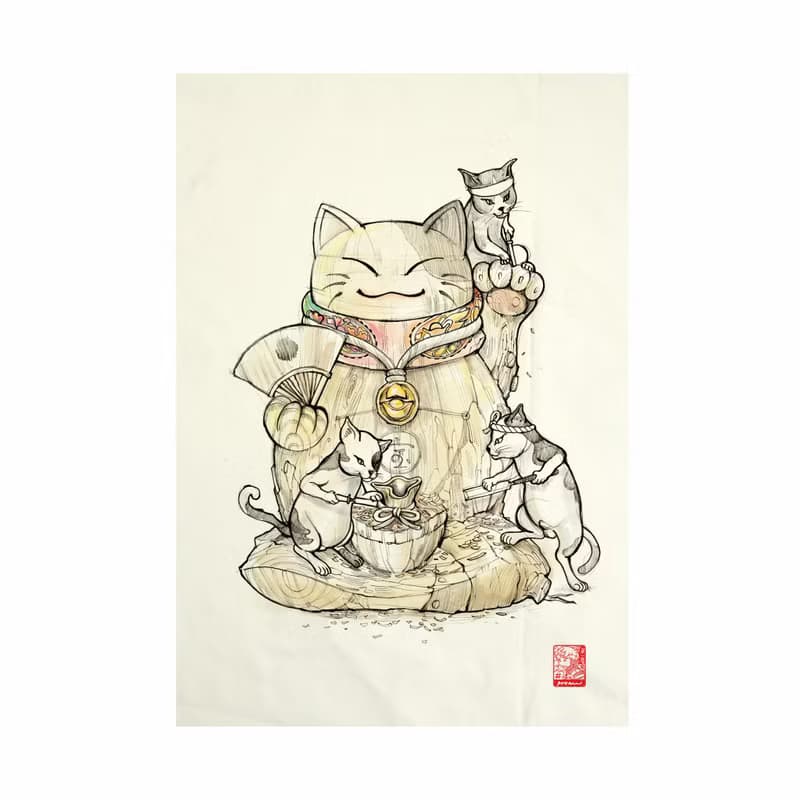 Maineiki Neko Fabric Art  Canvas No frame