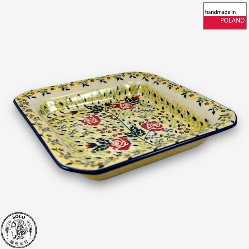 波蘭手繪手工陶-方型盤 20cm 薔薇花束系列 設計師款
