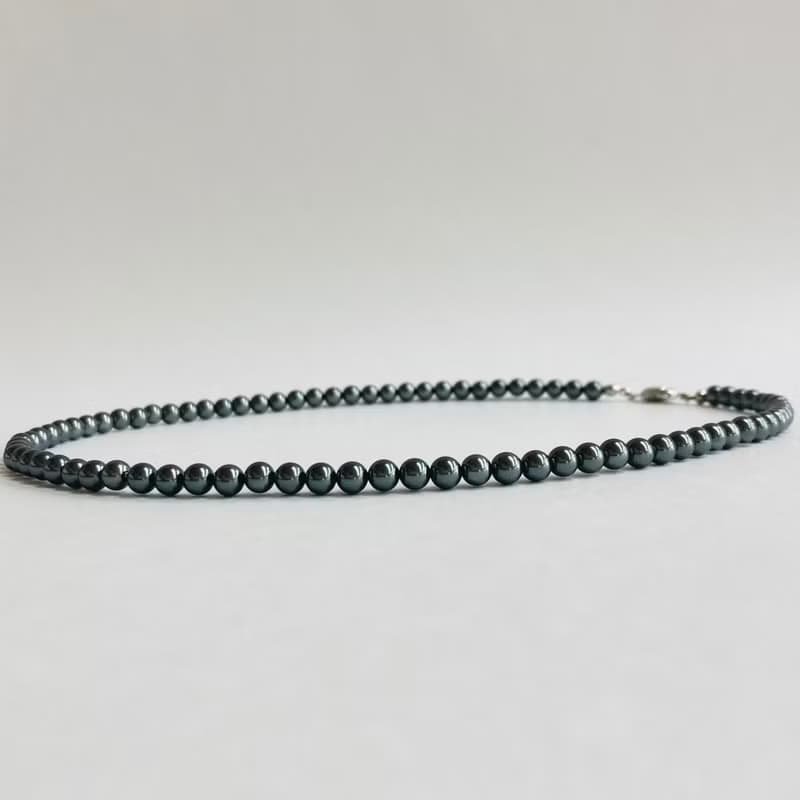貝パールシンプルネックレスM/5mm約45cm/ブラックパール/R/made in japan