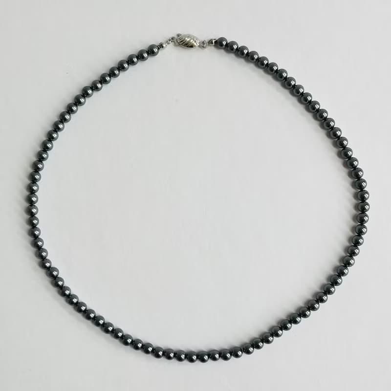 貝パールシンプルネックレスM/5mm約45cm/ブラックパール/R/made in japan