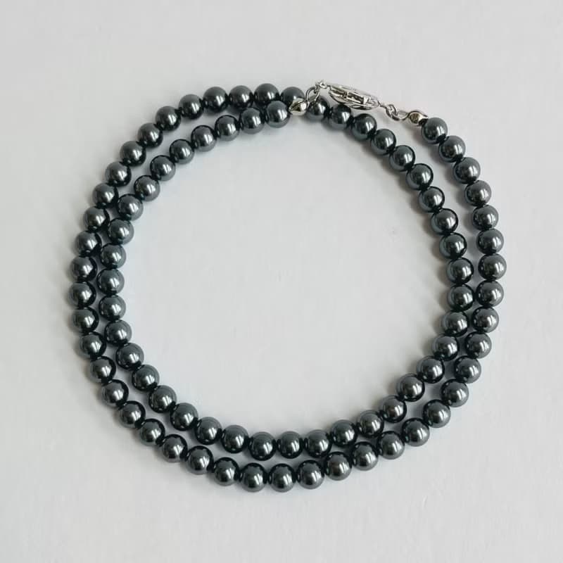 貝パールシンプルネックレスM/5mm約45cm/ブラックパール/R/made in japan