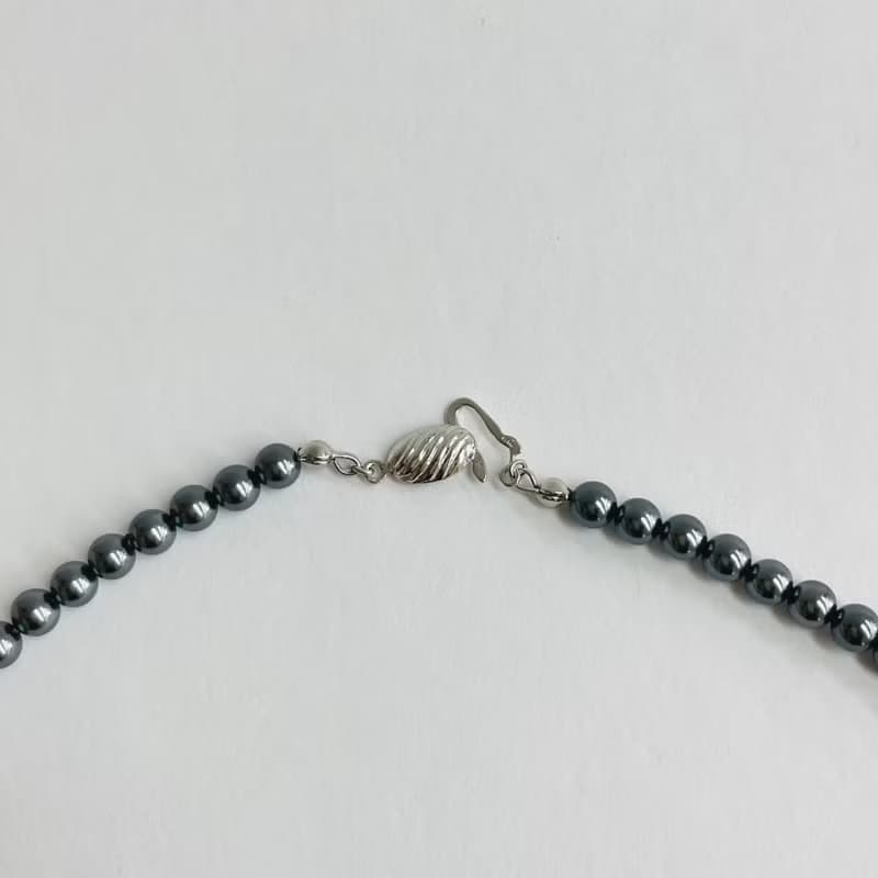 貝パールシンプルネックレスM/5mm約45cm/ブラックパール/R/made in japan