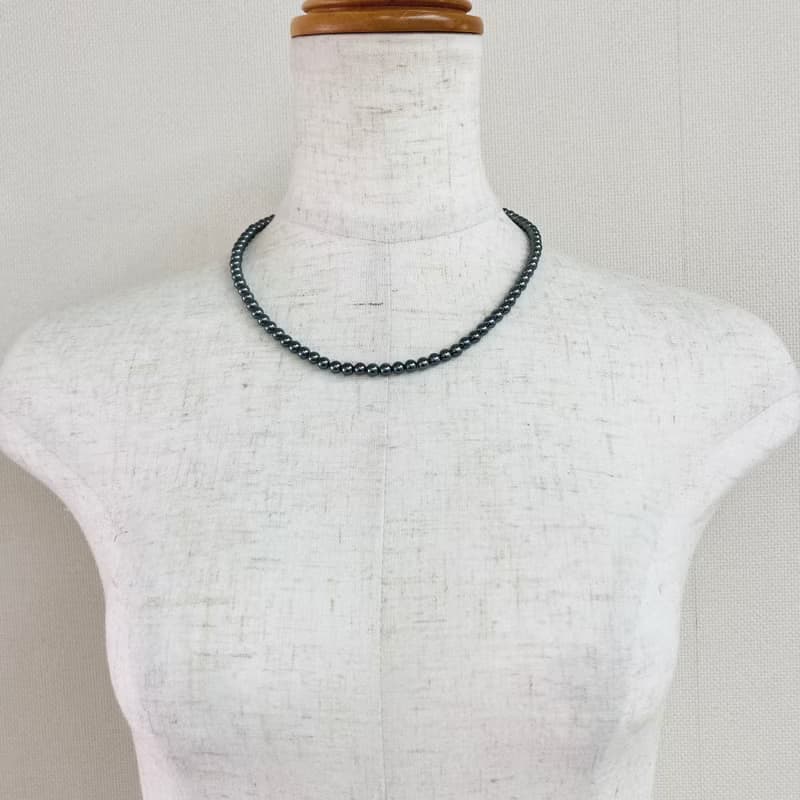 貝パールシンプルネックレスM/5mm約45cm/ブラックパール/R/made in japan