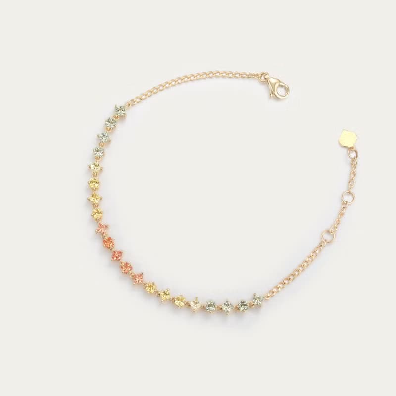 夏日時光向日葵驕陽彩色藍寶石剛玉天然石手鍊18k金手鍊