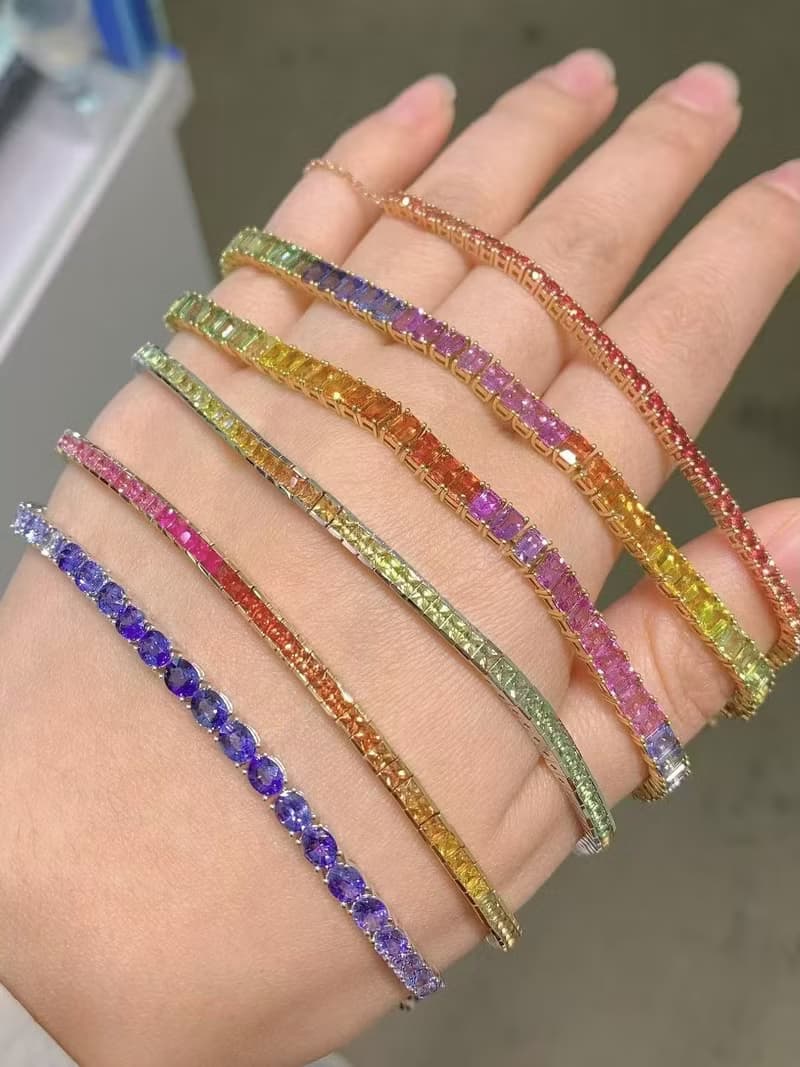 夏日時光向日葵驕陽彩色藍寶石剛玉天然石手鍊18k金手鍊