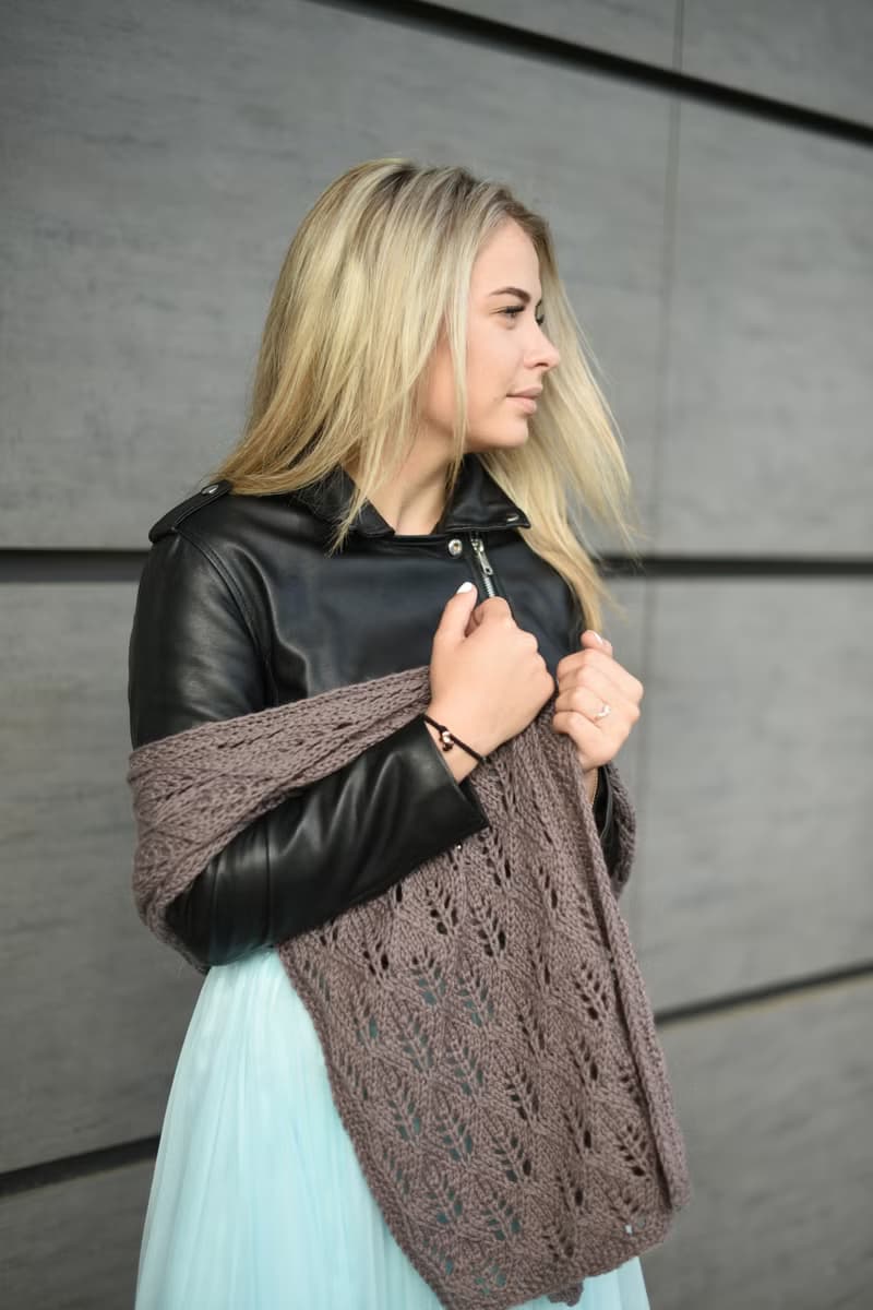 Beige warm openwork knitted scarf/ Winter accessory