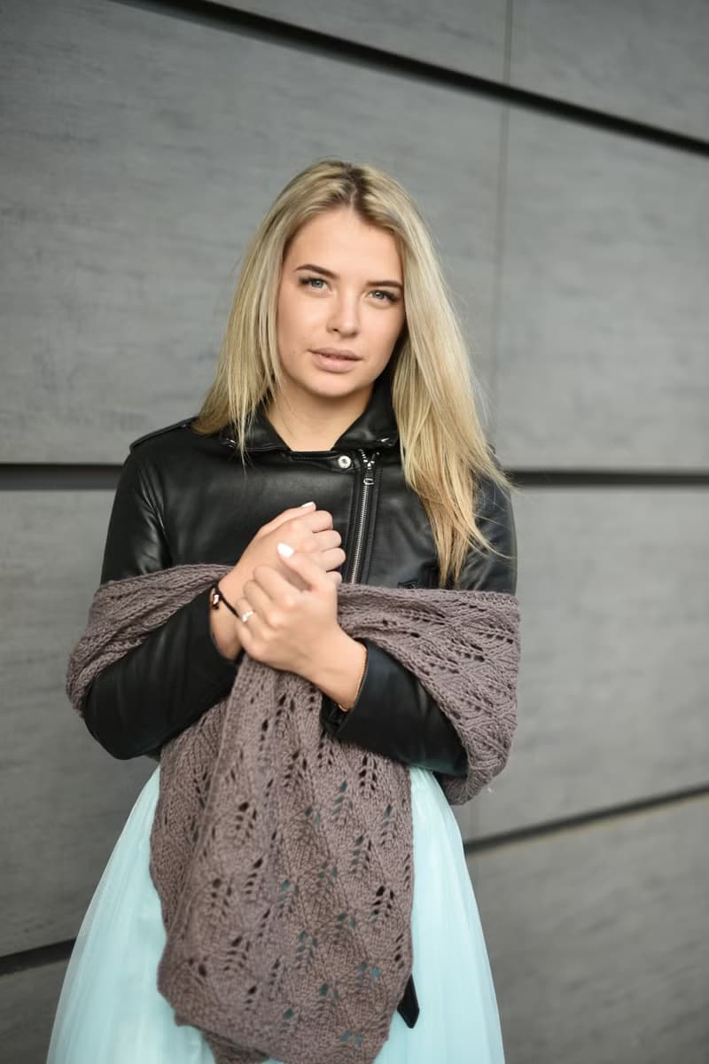 Beige warm openwork knitted scarf/ Winter accessory