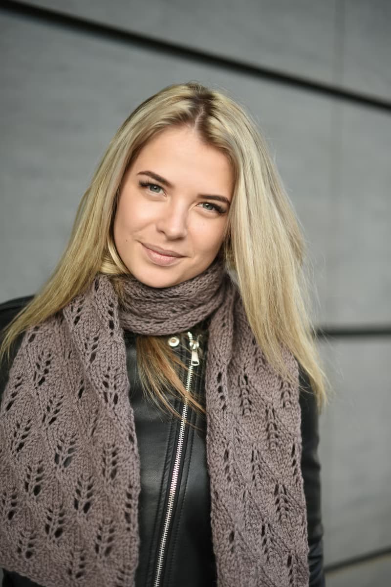Beige warm openwork knitted scarf/ Winter accessory