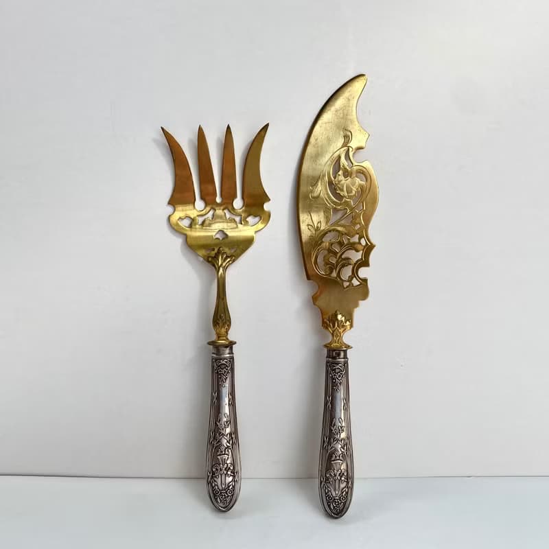 古董餐桌組魚|來自法國的黃銅刀叉| 1930年