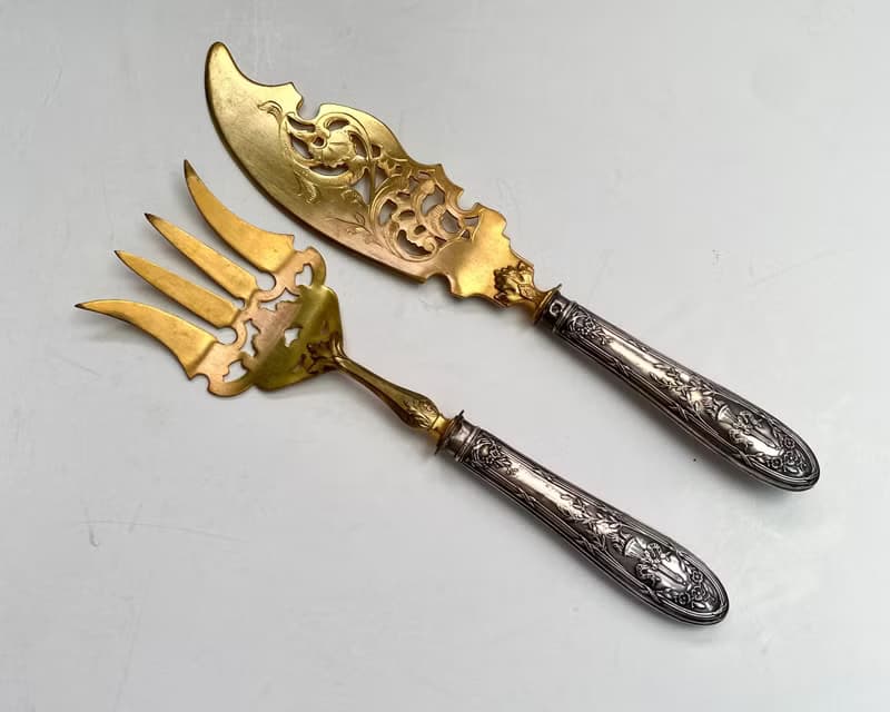 古董餐桌組魚|來自法國的黃銅刀叉| 1930年