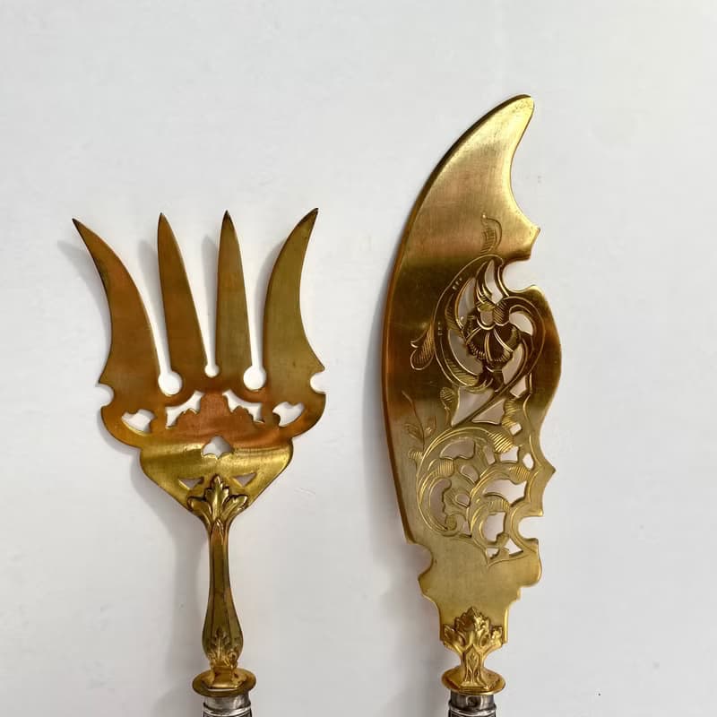 古董餐桌組魚|來自法國的黃銅刀叉| 1930年