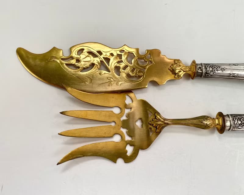 古董餐桌組魚|來自法國的黃銅刀叉| 1930年