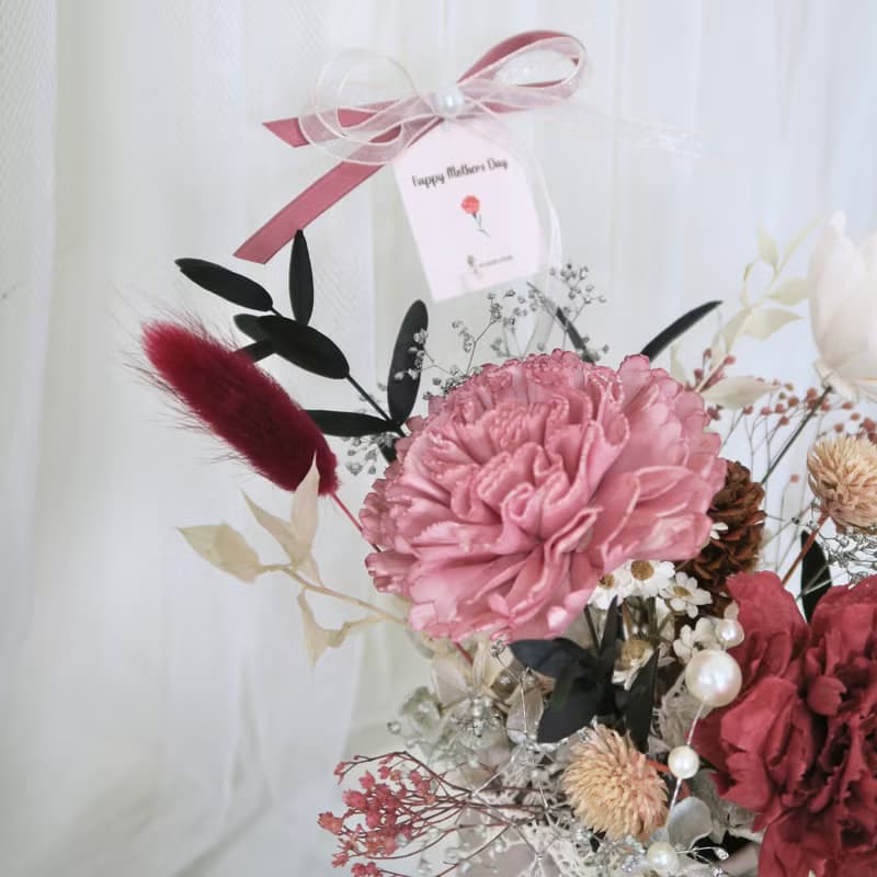 【24H出貨】母親節桌花ー【霧紅色康乃馨珍珠】永生乾燥桌花