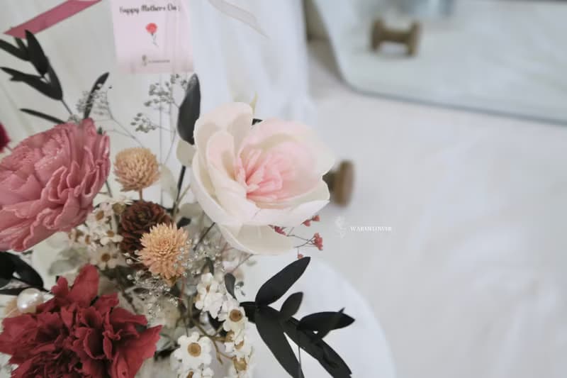 【24H出貨】母親節桌花ー【霧紅色康乃馨珍珠】永生乾燥桌花