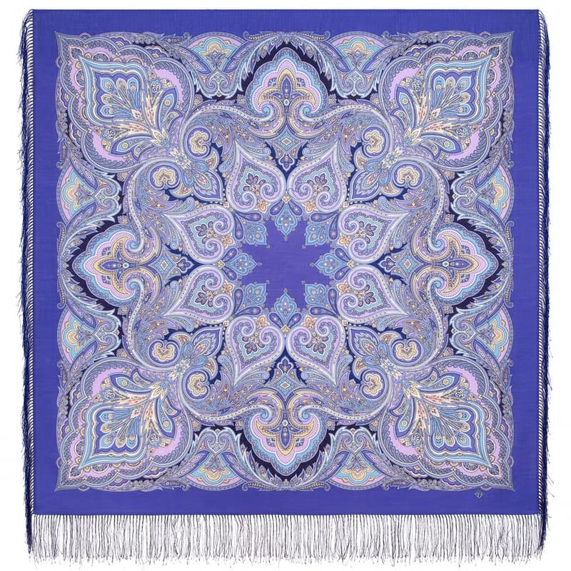 Pavlovo Posad Russian Shawl 100% Wool Scarf 125x125 cm Wrap Silk Fringe 2027-15