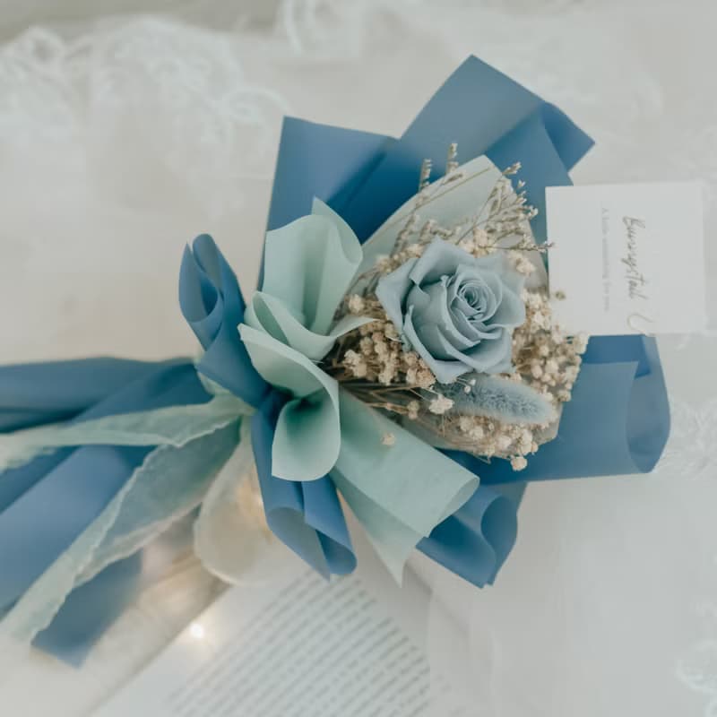/小型永生花束/ CINDERELLA 湛藍 永生花 情人節套組 生日禮物