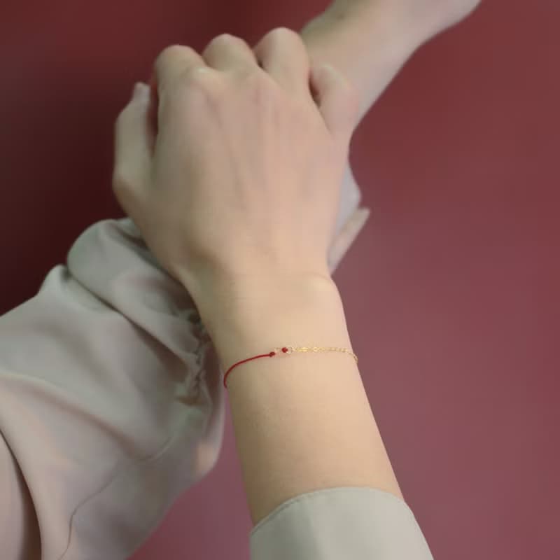 【禮物】獻上祝福 自信旺財 14k注金手鍊+ 紅蠟線 生日、祝