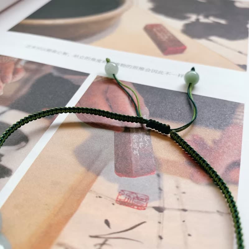 手作 竹林記。天然翡翠轉運珠復古編織手繩 路路通納福古風手鏈