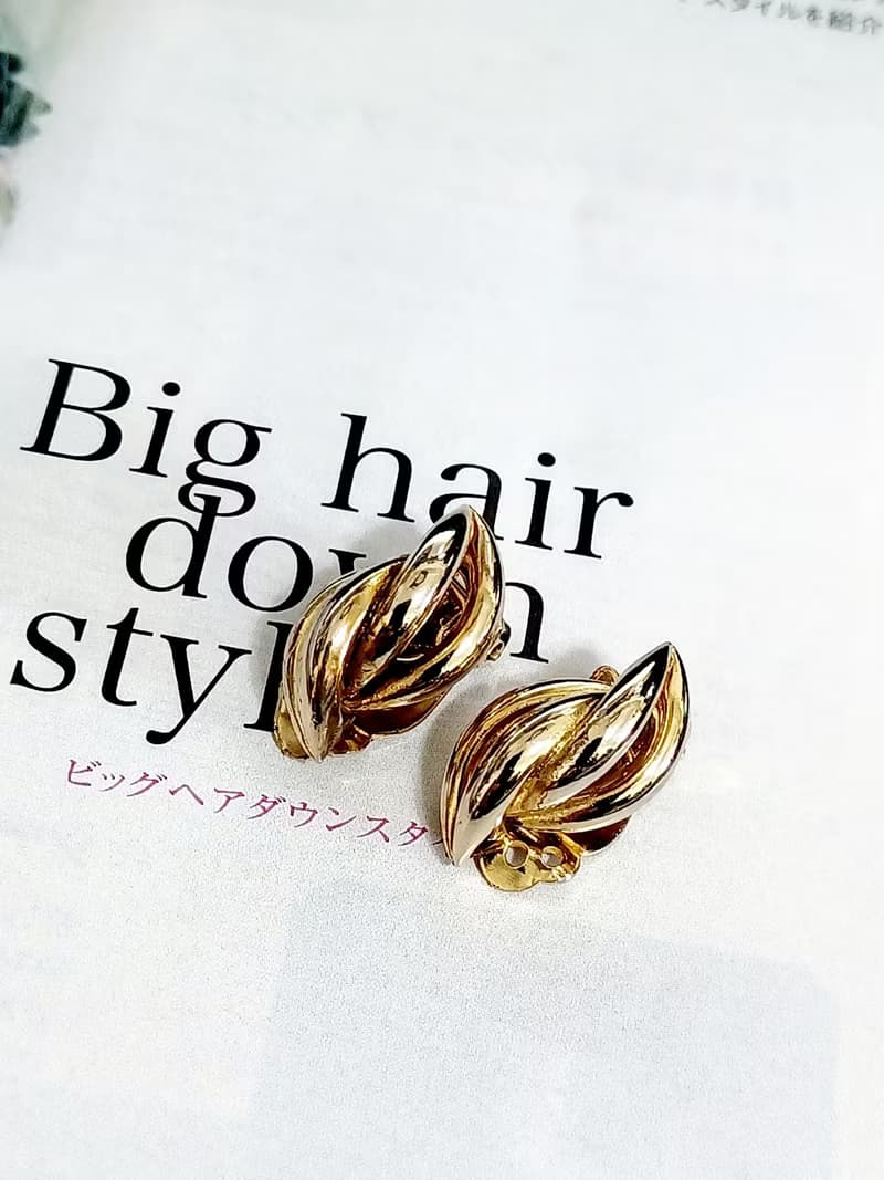 vintage jewelry  古董金色小麥粒造型夾式耳環