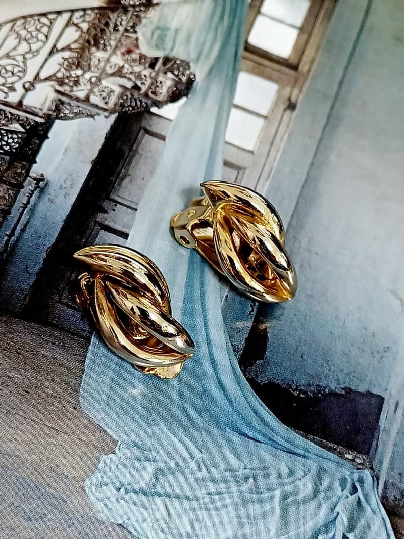 vintage jewelry  古董金色小麥粒造型夾式耳環