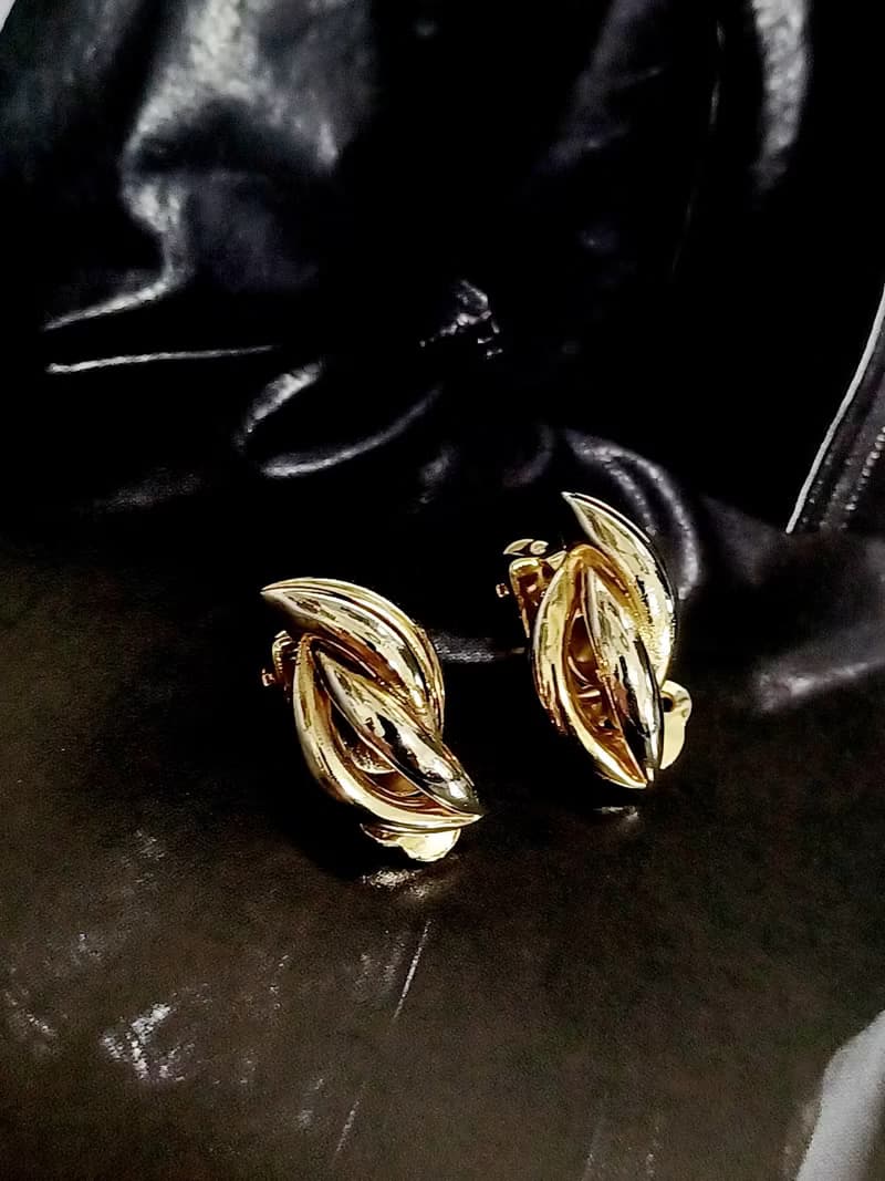vintage jewelry  古董金色小麥粒造型夾式耳環