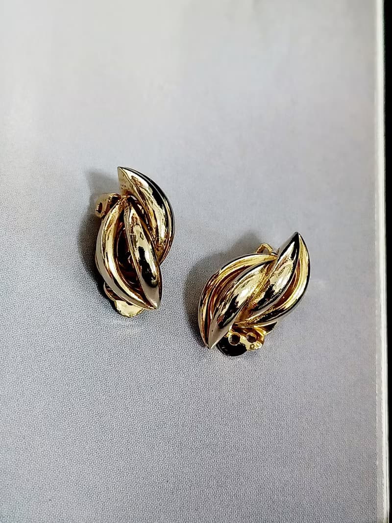 vintage jewelry  古董金色小麥粒造型夾式耳環