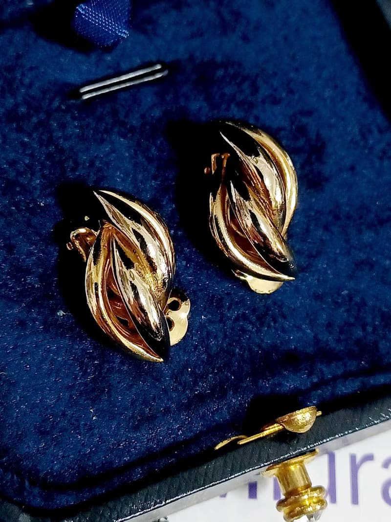 vintage jewelry  古董金色小麥粒造型夾式耳環
