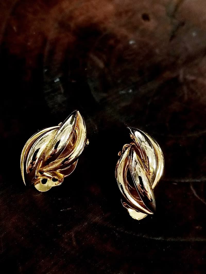 vintage jewelry  古董金色小麥粒造型夾式耳環