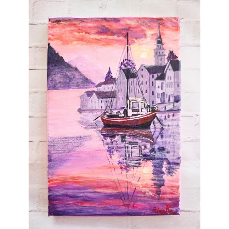 海邊舊城區日落風景畫原創牆畫 作者 RinaArtSK