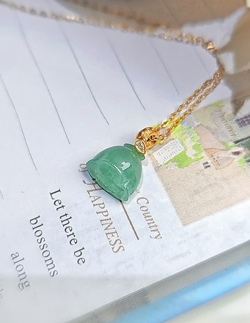財富•好運連連|18k真金真鑽木拿冰膠綠蓮蓬|緬甸A貨翡翠吊墜