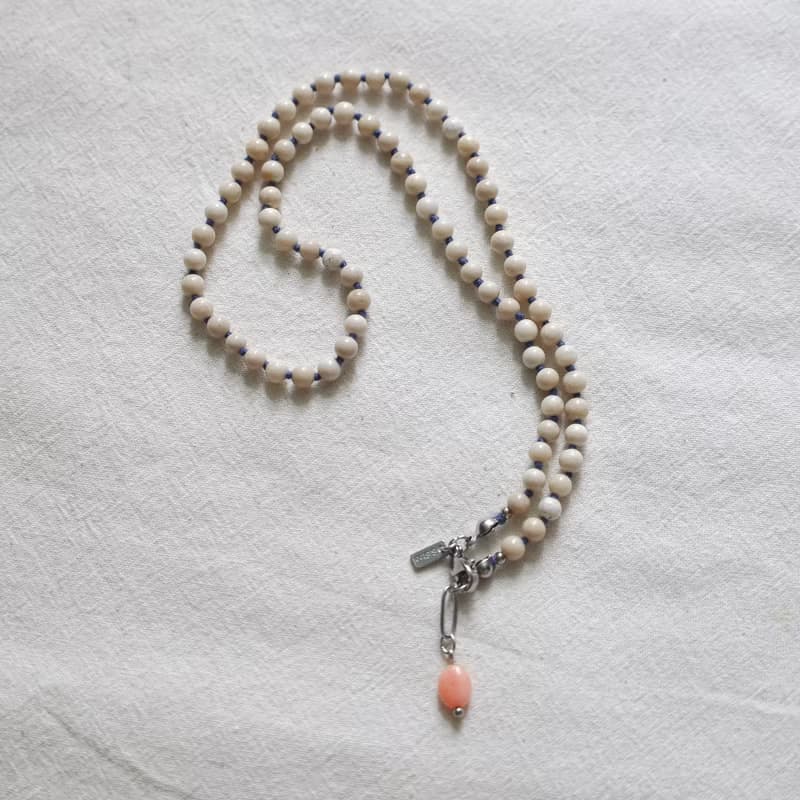 Blue Rosebud / Beige Gemstone surgical steel necklace