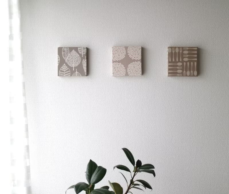 12x12cm ファブリックパネル  3点セット グレージュ【フラワーサークル+カトラリー+ラインリーフ】